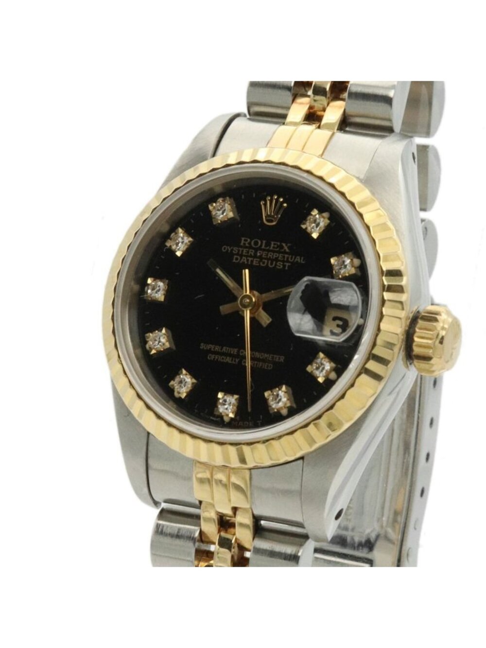 Rolex Datejust Watch Automatic Diamond 18k Yellow Gold Black